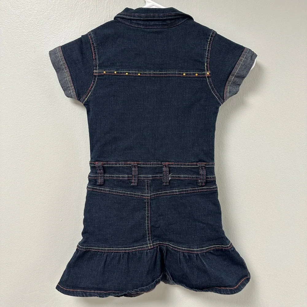 Vintage Kids 2B Real Girls Dark Wash Denim Dress Size 6X Rhinestone Button Front